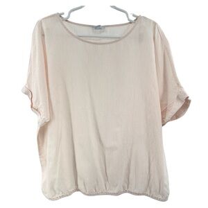 Liz Claiborne linen blend pink white striped XXL short sleeve top summer cotton